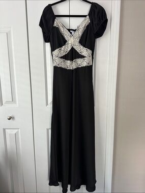 Macy's Black Maxi Dress with Cream Lace Accents